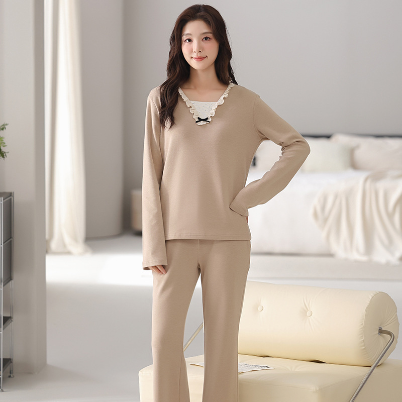 舒绒棉拉架双层加绒230克睡衣女春秋季长袖长裤宽松韩式家居服女|undefined