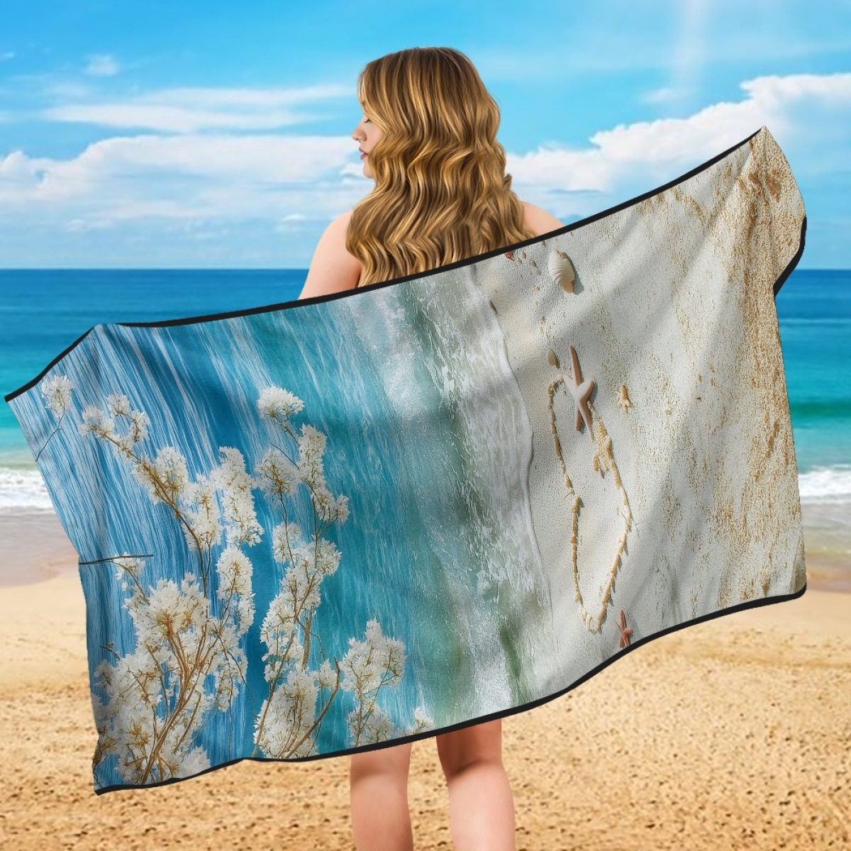 Amazon's new car seat cover, starfish shell beach sports car towel seat cushion cover, universal and available for dropshipping