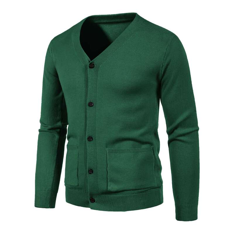 25 Autumn and Winter Export Men's Casual V Neck Cardigan Knitwear Amazon Pure Color Slim Jacket Wholesale