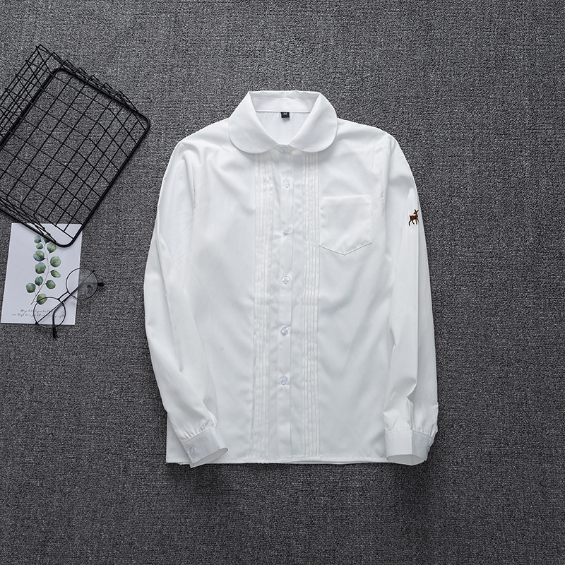 026 Deer embroidered long sleeve milk white