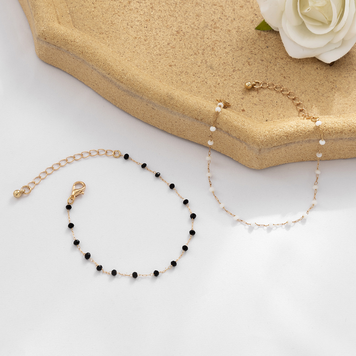 jewelry simple black and white imitation crystal chain single layer bracelet copper