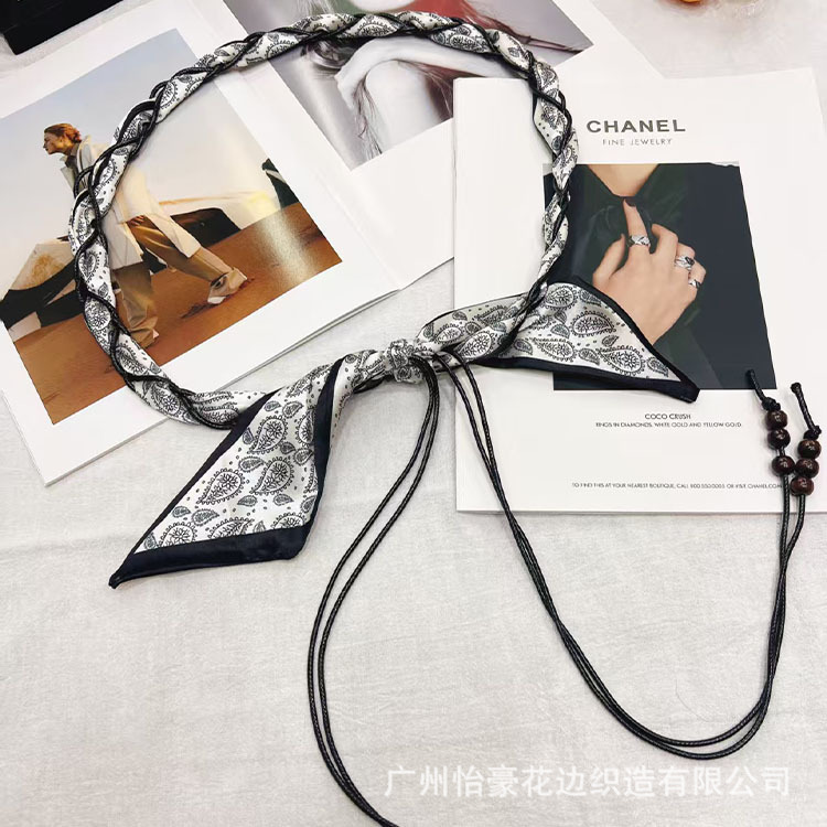 腰带饰品丝巾尼龙蜡绳手工手工编织卡其棕色黑色碎花复古休闲风|undefined