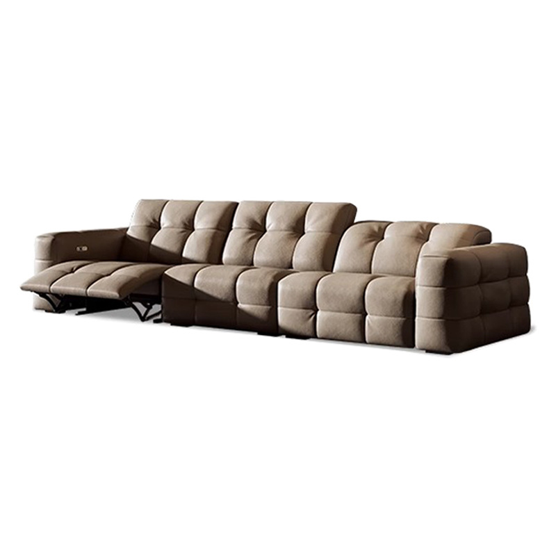 Sofá de cuero funcional eléctrico de primera capa de piel de vaca estilo italiano minimalista sofá de algodón de azúcar sin pared sofá recto nuevo