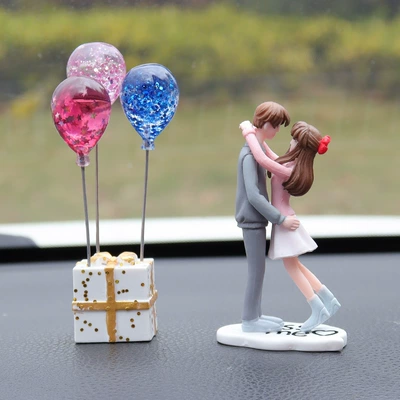 Center Console Cute Couple | Car ornaments - pink-couple-sweet-crystal-balloon-pendulum-detective