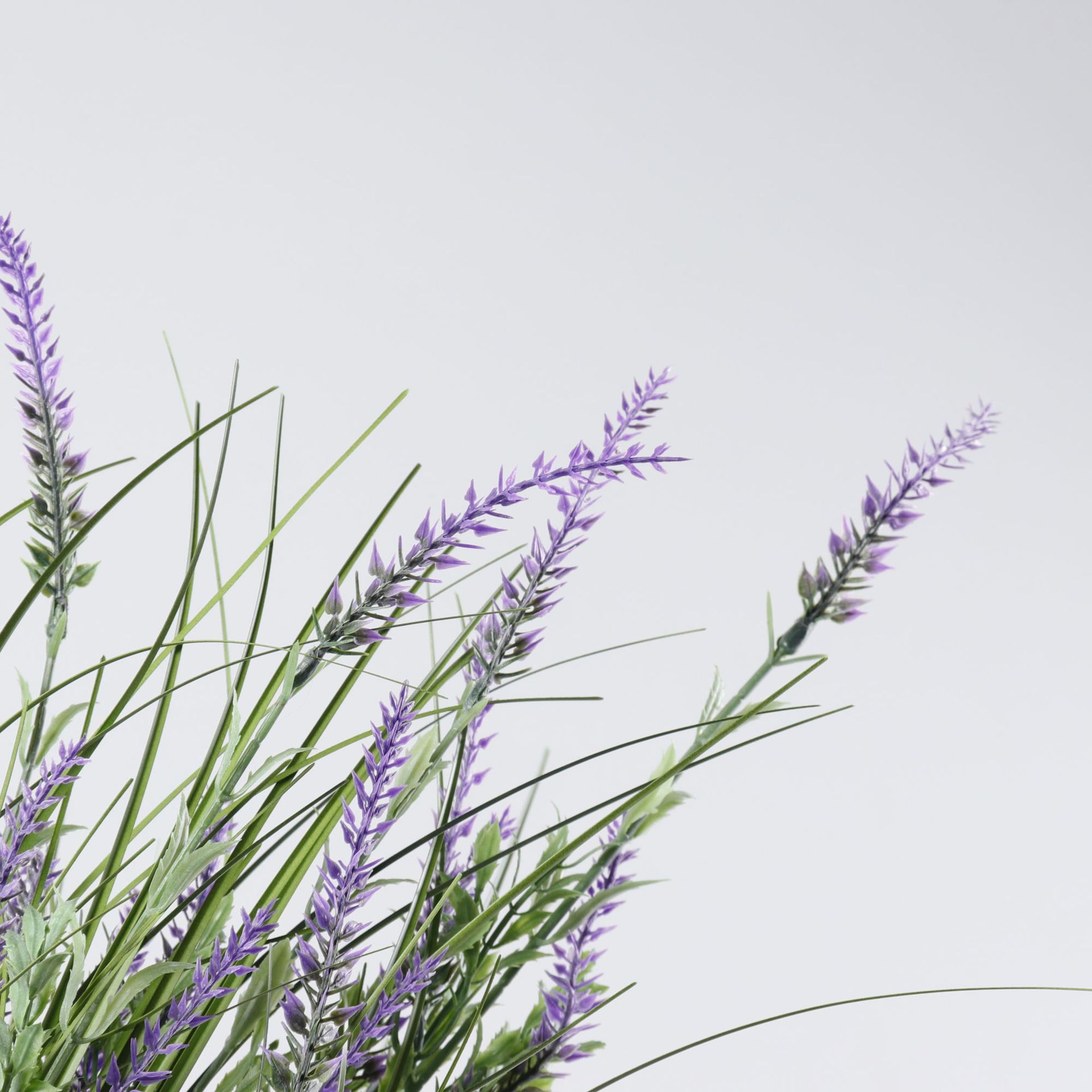 Simulación de plantas verdes, juncos, hierba, cebolla, lavanda púrpura, decoración de interiores, arreglos florales, paisajismo de plantas biónicas