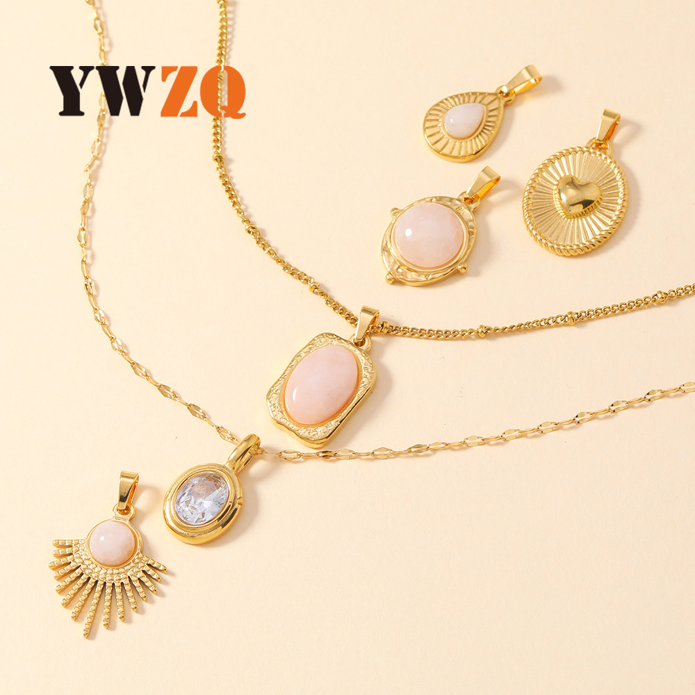 Joyas de acero de titanio transfronterizas de lujo ligero de fundición incrustado con gemas rosadas collares de diamantes pulseras diy colgante geométrico