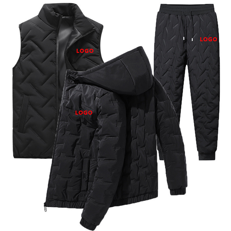 Comercio exterior transfronterizo hombre de algodón grueso abrigo de invierno nuevo conjunto de ropa de invierno de tres piezas chaqueta de algodón de plumón cálido conjunto