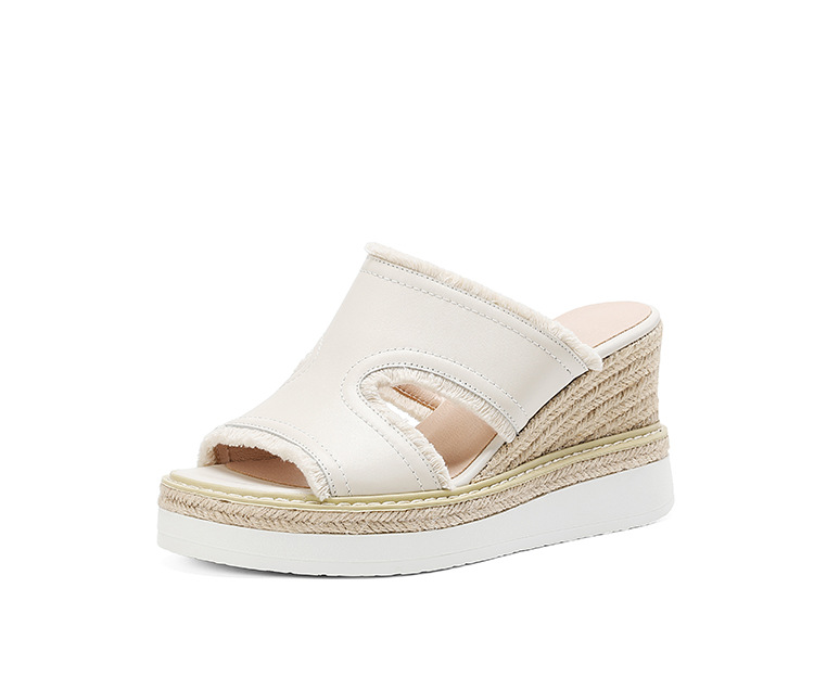 Dép sandal nữ quai ngang đế cao bện rơm mũi hở gót 9 cm — màu be, màu hồng nhạt chi tiết 16