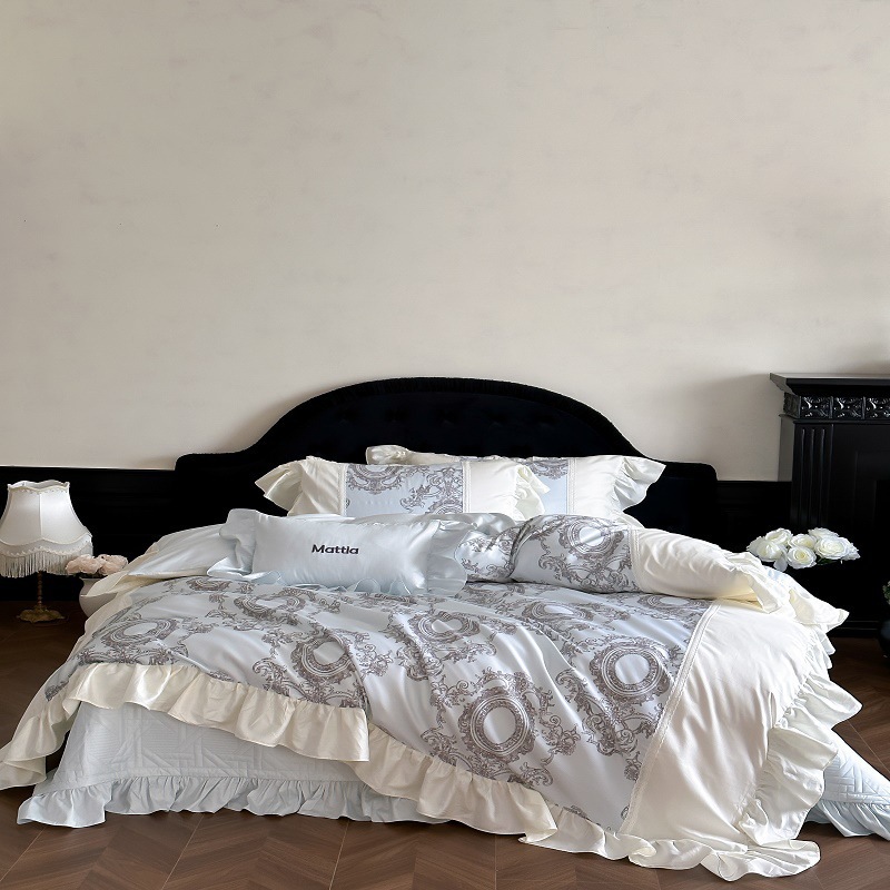 Nordic French Vintage Boho French Vintage Style 100S Digital Print Duvet Cover, Bed Sheet, Bedspread Four-piece Set, Pure Cotton Bedding Suitable_voghion.com