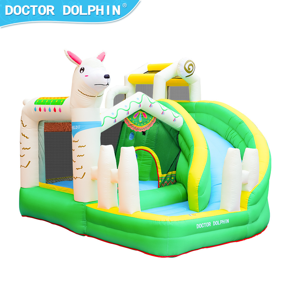 Doctor Delfín | Castillo inflable para niños para uso doméstico, tobogán pequeño para exteriores, trampolín, castillo inflable de alpaca, juguete de trampolín