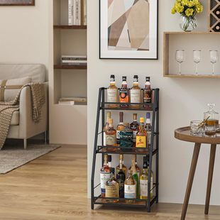 Three-Tier Ladder Wine Rack Suitable for Home Bar Ladder Wine Rack Freestanding Floor for Various Bottle Shapes