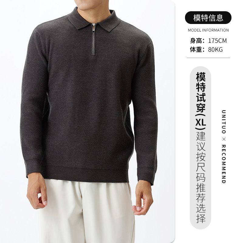 Lujo ligero hombre con cremallera de manga larga de punto hombre polo camiseta de fondo Casual versátil otoño invierno nuevo suéter