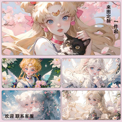 超特大サイズのマウスパッドの美少女は厚くてゲームをします。