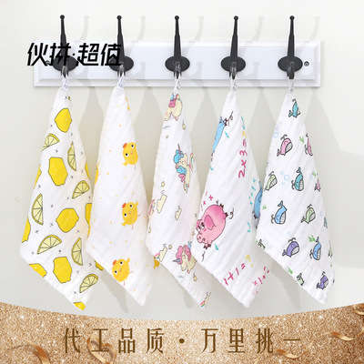 兒童方巾 純棉印花紗布方巾嬰幼兒洗臉巾加厚吸水全棉嬰兒方巾
