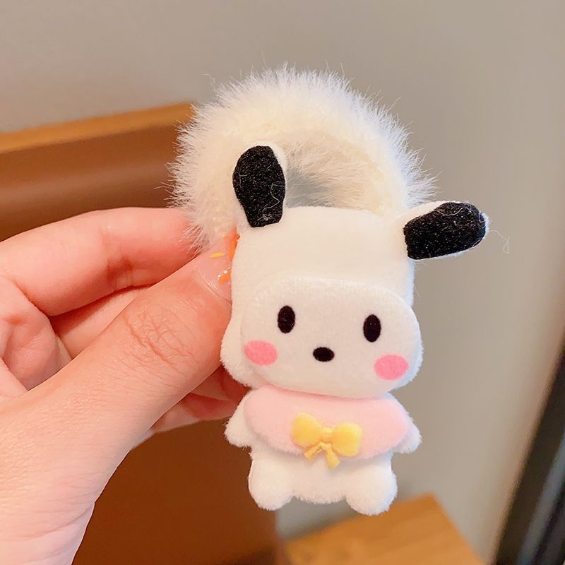 Otoño y invierno de peluche cuerda de cabeza niñas niñas de alto nivel sensación niñas jade Gui perro anillo de pelo 2024 nueva niñas pelotas correa de piel