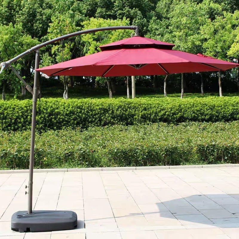 Sombrilla de doble techo tipo banana para exteriores, protección solar, para patio, uso doméstico, comercial, cafeterías al aire libre, tiendas de té con leche, venta al por mayor. image 7