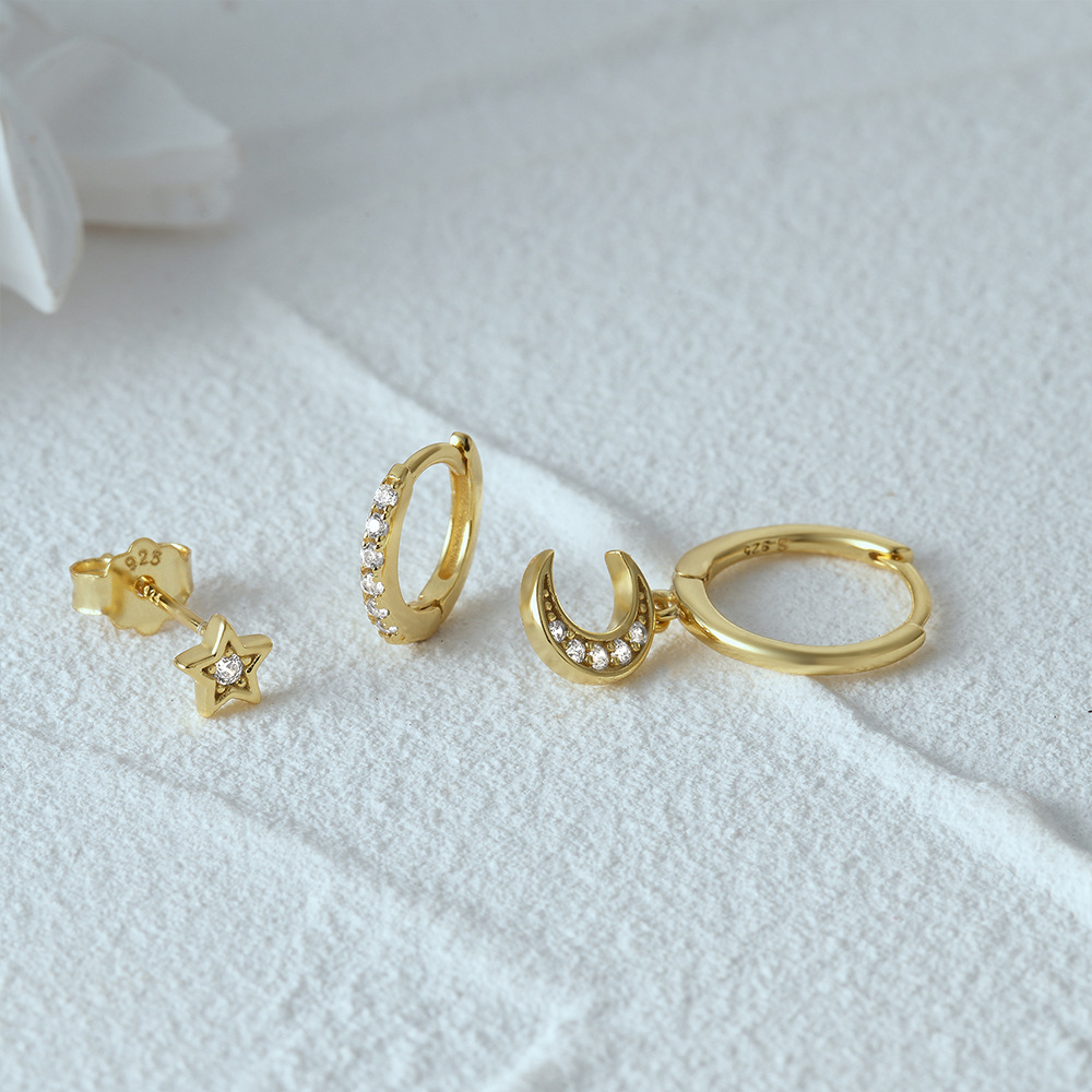 4g Weight Zircon Inlay Material Earrings Classification 3 Pieces Set Quantity Daily Occasion 925 Sterling Silver Material Geometric Pattern Women's Gender Plating, Inlay Design Simple Style Style 3 Pieces Set 925 Sterling Silver Zircon Geometric Earrings 33