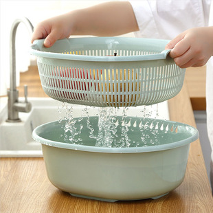 Kitchen Double-layer Plastic Drip Basket Vegetable Washing Basin Fruit Basket Multi-use Rice Washing Ware Vegetable Washing Basket Draining Basket Water Sieve