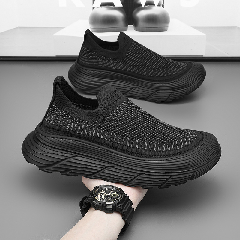 European 2024 New Spring Casual Sports Sneakers Men's Slip-on Thick-soled Fly-woven Breathable Men's Shoes Niche Lightweight