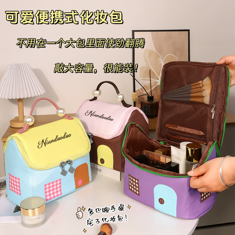 Cute handheld house, capacious waterproof storage system for traveling, cosmetic bag, new collection