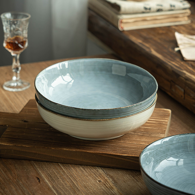 El patrón de anillo hace viejos cuencos de cerámica de estilo retrógrado hogar platos de platos de fideos de platos de platos de sopa de platos de ensalada de platos redondos al por mayor