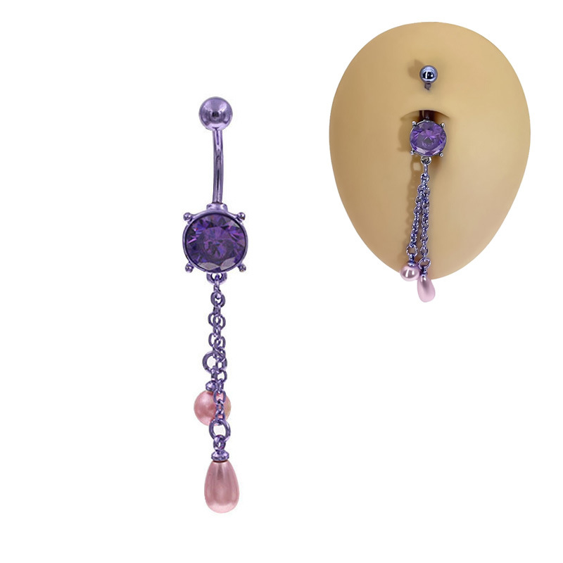 Piercing de umbigo com pingente de pérola estilo europeu roxo_voghion.com