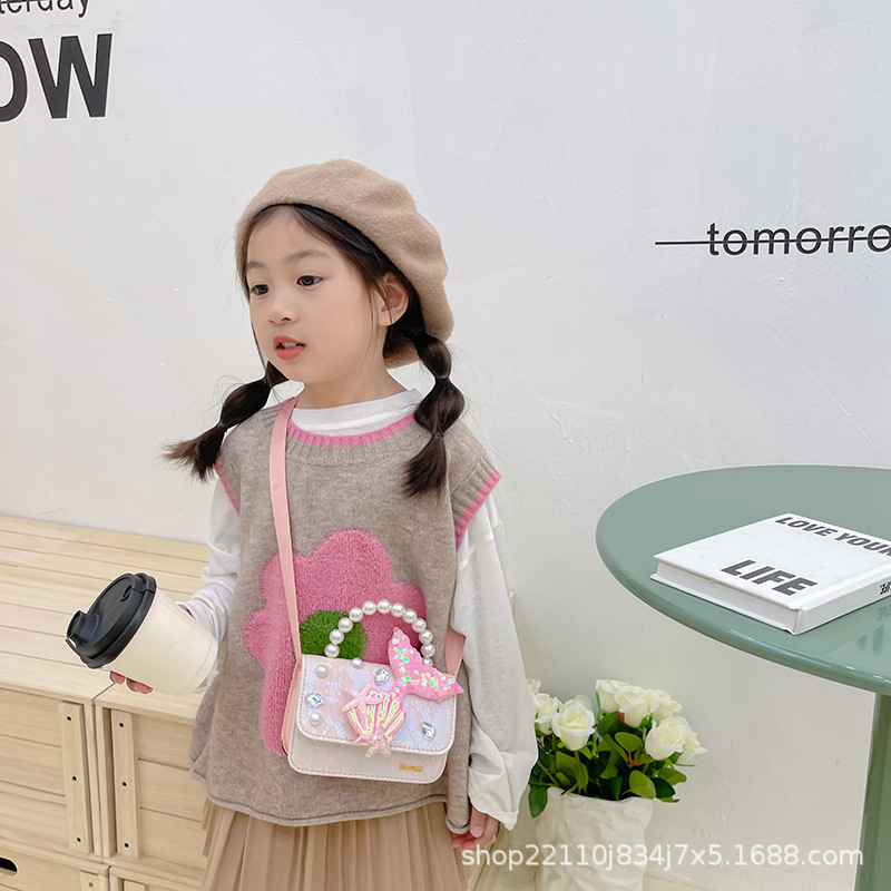 Bolsos pequeños para niños, niñas, niños, princesa, moda, estilo occidental, sirena, princesa Aisha, bolso de mano de perlas, monedero