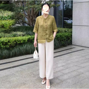 夏装新中式套装中年妈妈中老年女装夏季洋气中袖小衫新款上衣