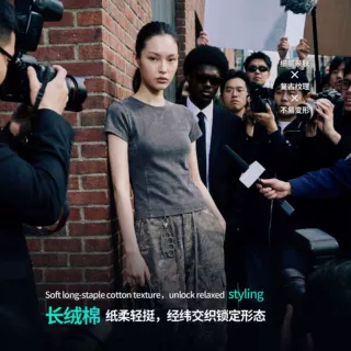 秘鲁长绒棉洗水炒雪花做旧辣妹T恤女夏季新款复古显瘦修身短袖