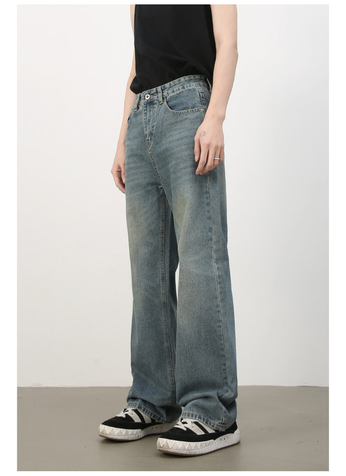 Quần jean nam ống rộng suông thẳng phong cách Mỹ, denim wash đơn giản — màu xanh, màu xanh nhạt chi tiết 17