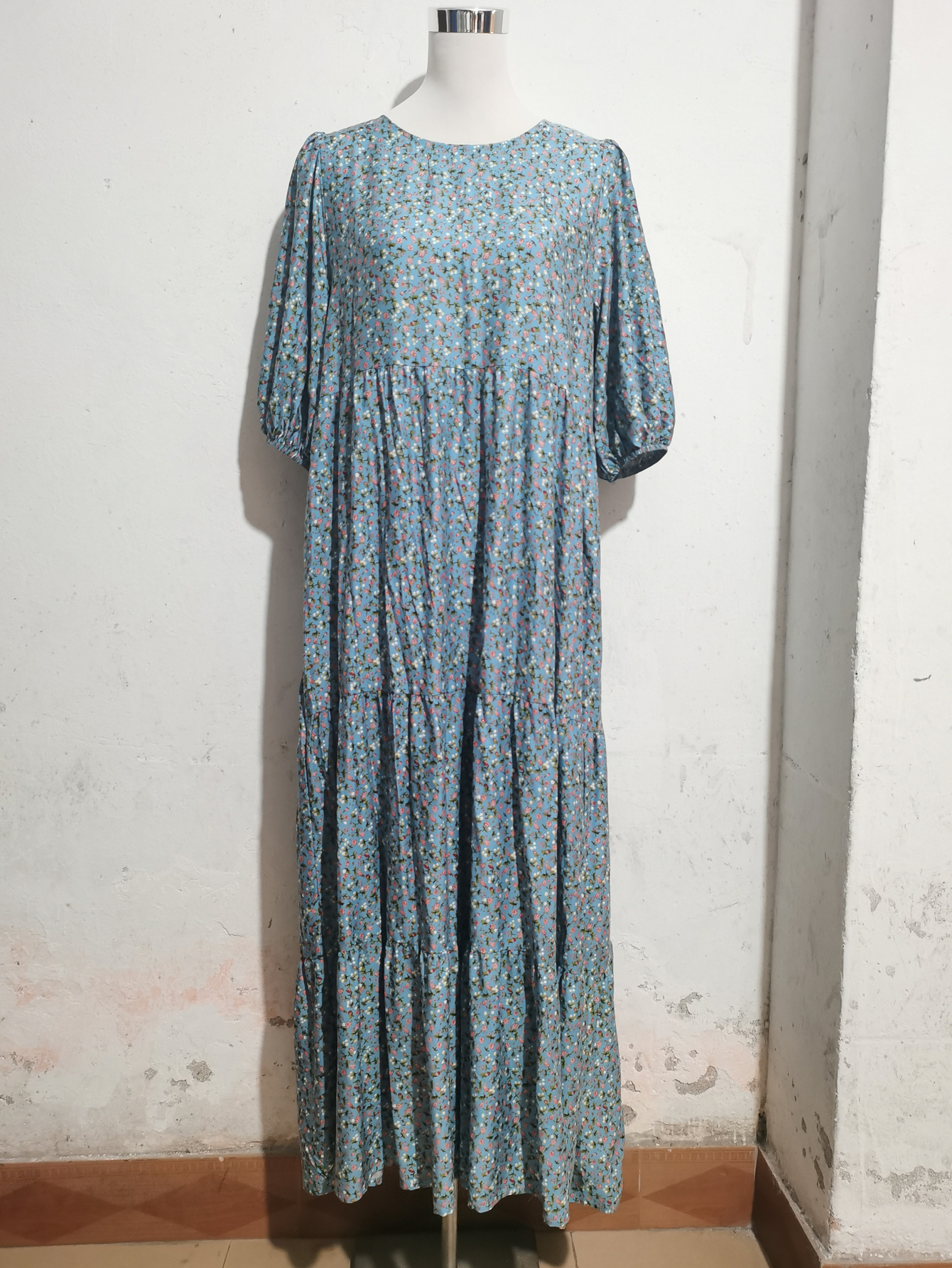 European And American Cross-border Foreign Trade Middle Eastern Robe, Loose-fitting Round-neck Mid-sleeve Dress,_ecoleips.com