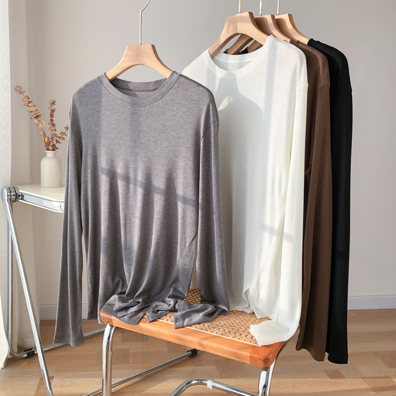 Strength factory! Giant Soft Mulberry Silk Lyocell Long-sleeved T-shirt Summer Thin Split Air Conditioning Base Mask Blouse