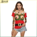 欧美外贸2022亚马逊热销<font red=H>女式</font>上衣圣诞晚会个性时尚印花宽松V领<font red=H>T</font><font red=H>恤</font>