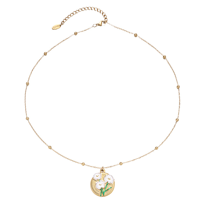 Tina francesa no se desvanece pequeña flor fresca collar de disco ligero nicho de lujo joyería de cadena de clavícula de acero inoxidable mayorista