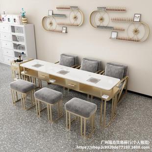High-power vacuum cleaner nail table and chair suit marble surface single double three-person nail table full set of light luxury with socket