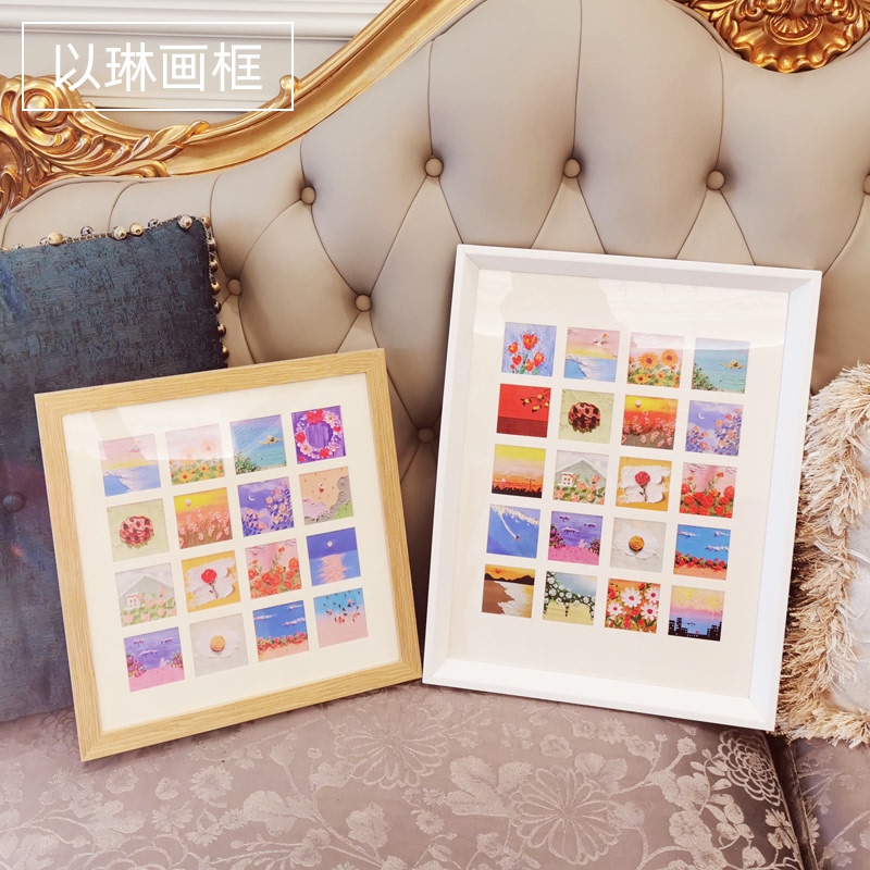 A6L Frame Solid Wood Oil Painting Stick Plaid Photo Frame 16 Palace Plaid Mini Picture Combination Walnut Simple White
