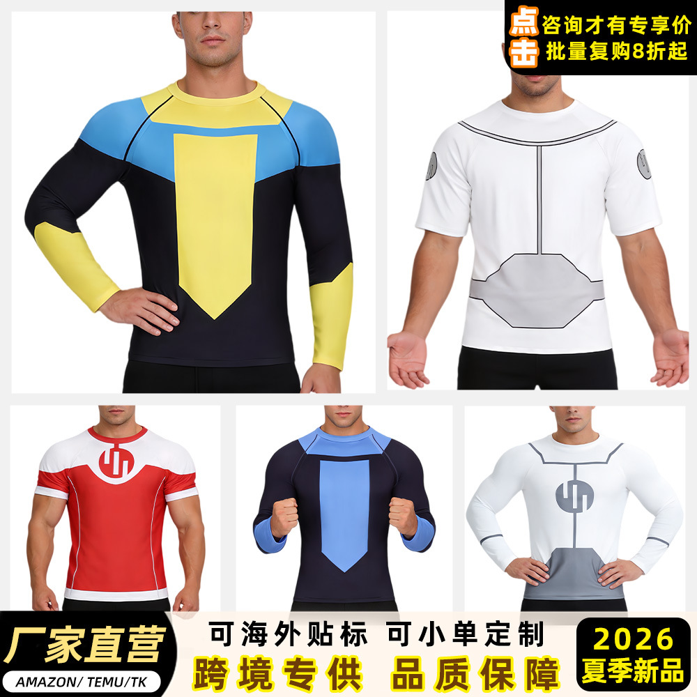 Cross-border Invincible Hero 3D Digital Print Long Sleeve Round Neck Sports T-Shirt Outdoor Training Quick-Dry Long Sleeve T-Shirt Top