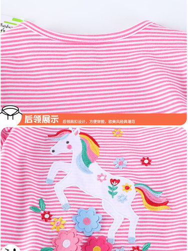 Girls' T-shirt Summer Wear: Cute Patterned Kids' Top with Crew Neck and Short Sleeves—Perfect for European and American-Style Little Ones
