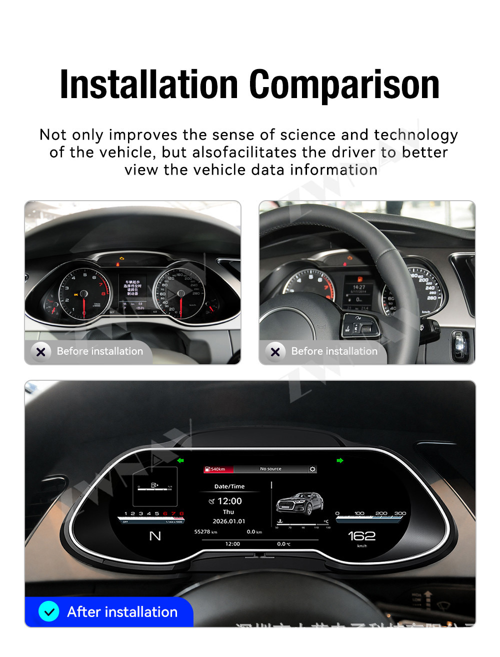 Suitable for 2009-2016 Audi A4L models, this is a complete LCD instrument cluster upgrade, featuring a multi-functional car odometer and speedometer