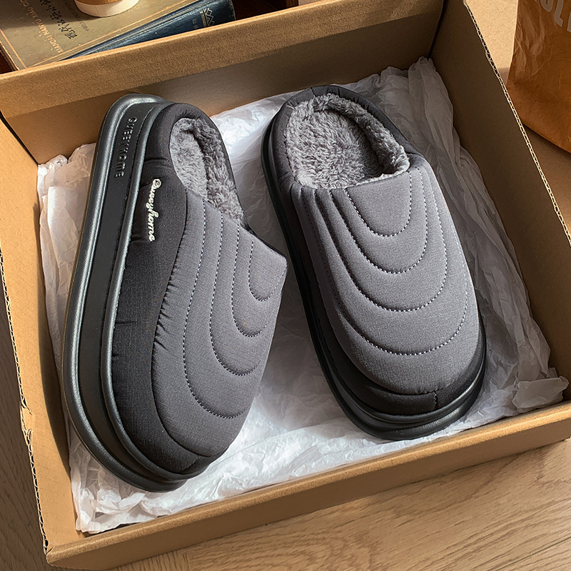 Nieuwe katoenen winterpantoffels voor heren die buiten kunnen worden gedragen, antibacterieel, deodorant, dikke zolen, antislip, poepgevoel, warme pluchen pantoffels met teenkap