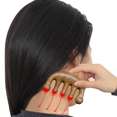 Factory Natural Green Sandalwood Comb with Five-Tooth Round Ball Acupressure Head, Sandalwood Massage Comb for Scalp and Neck, Wholesale