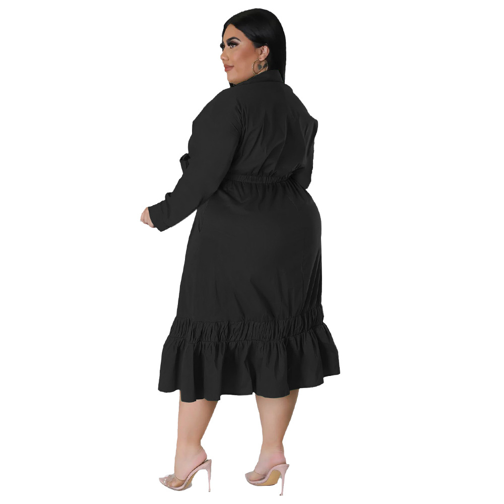 ChicShe N7679 2022 Solid Color Tie Bow Shirt Sleeve Loose Casual Ruffle Plus Size Dress_voghion.com