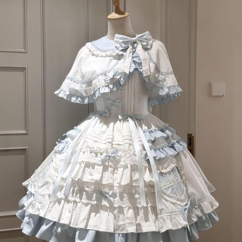 橱窗玩偶蓝白doll感少女甜美爱心斗篷JSK蛋糕裙飞行日记lolita|undefined