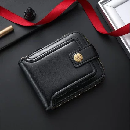 Men's short wallet with customizable prints, stylish, large capacity, vintage style, zipper card slot, popular cross-border product on Amazon