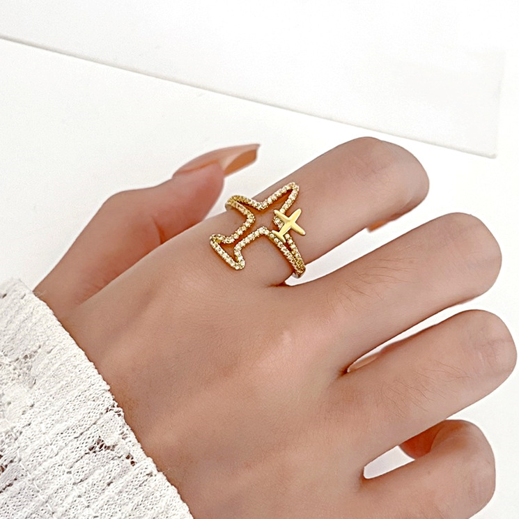 Fashion Airplane Copper Inlay Artificial Diamond Open Ring 1 Piece