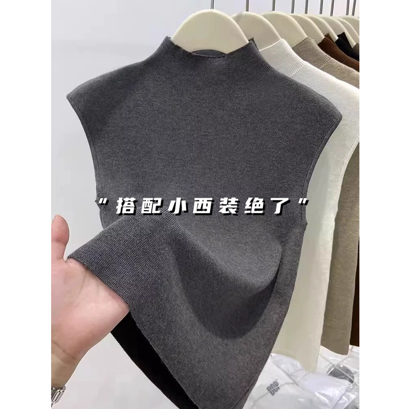 Women's vest 2024 new spring and summer half turtleneck sweater sleeveless vest versatile stacked slim bottoming shirt top
