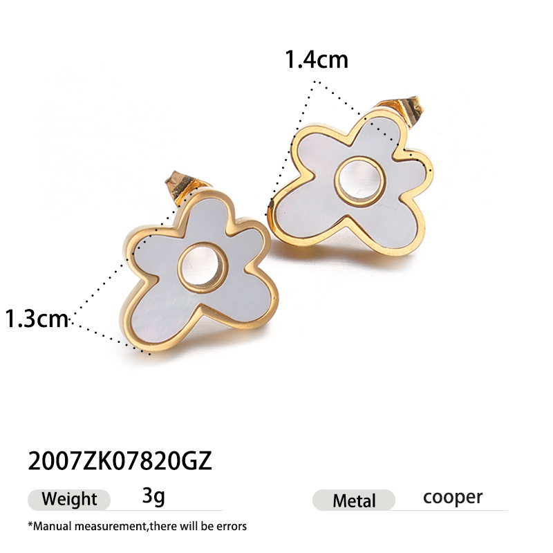 Taena Pendientes de acero inoxidable europeos y americanos Pendientes de concha en forma de flor de alta calidad simples Pendientes de acero de titanio para mujer al por mayor