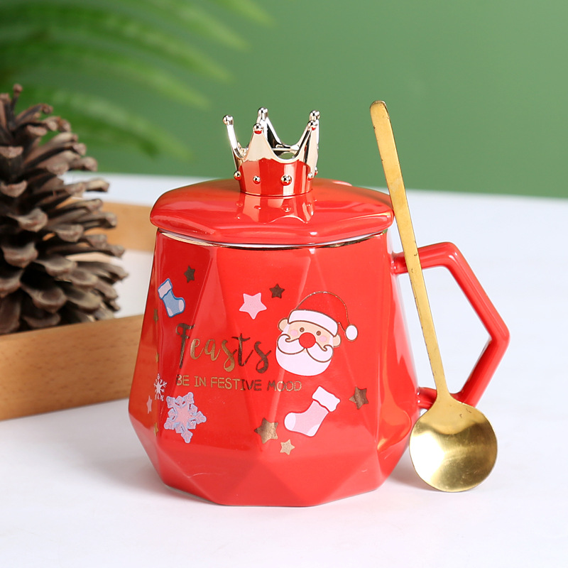 Cross-border Christmas gift box set ceramic cup with lid spoon cartoon mug water cup gift souvenir