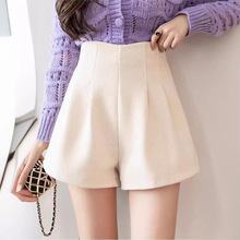 毛呢短裤女2025秋冬新款设计感花苞裤杏色时尚a字阔腿裤大码靴裤
