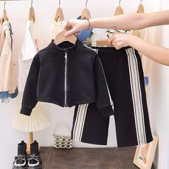 Spring and Autumn Girls' Outfit: Stylish, Trendy, and Instagram-Worthy Korean-Style Sports Jacket with Stripes + Wide-Leg Pants